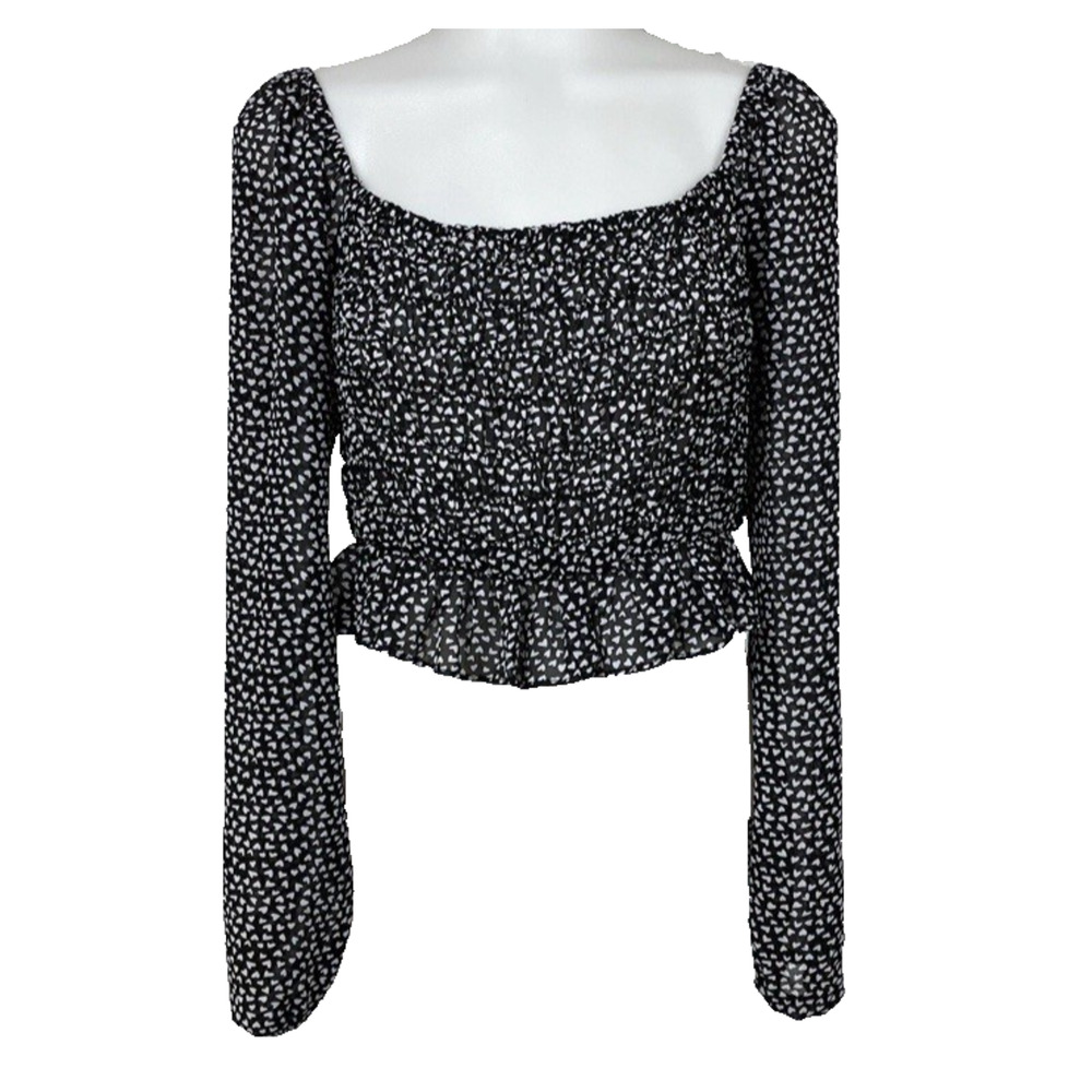 Nasty Gal 12 Flirty Hearts Smocked Crop Top Milkmaid Babydoll Coquette Romantic